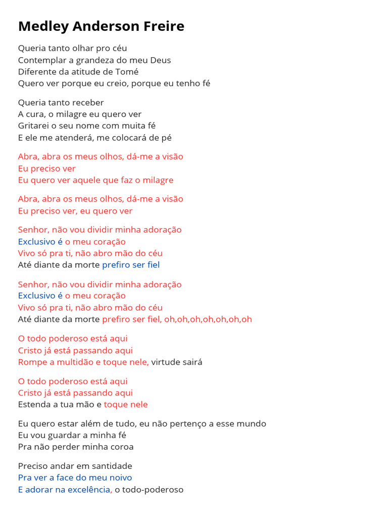 Medley de Anderson Freire: Letras e Temas | PDF | Autoajuda