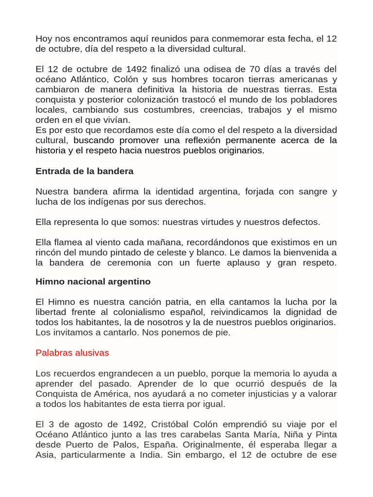 Acto 12 de Octubre.. | PDF | Cristobal colon
