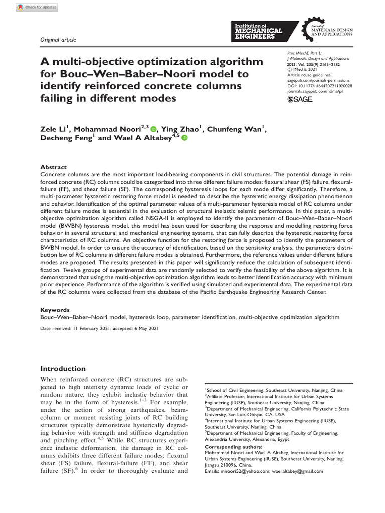 Li Et Al 2021 A Multi Objective Optimization Algorithm For Bouc Wen ...