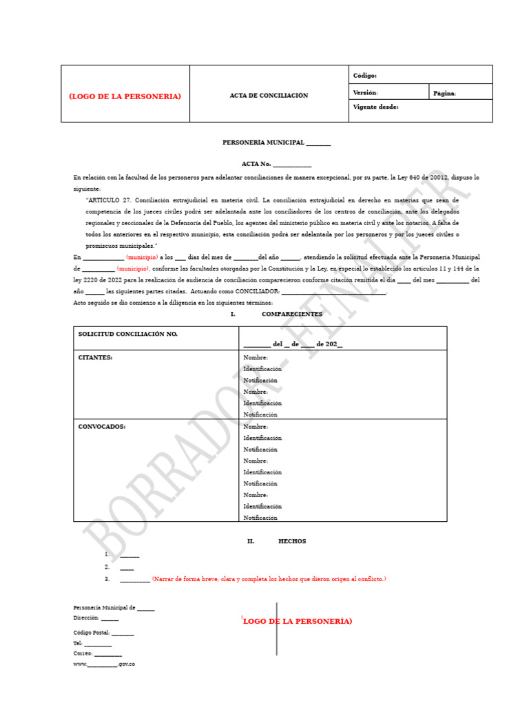 Formato Acta de Conciliaci N Civil | PDF | Gobierno | Justicia