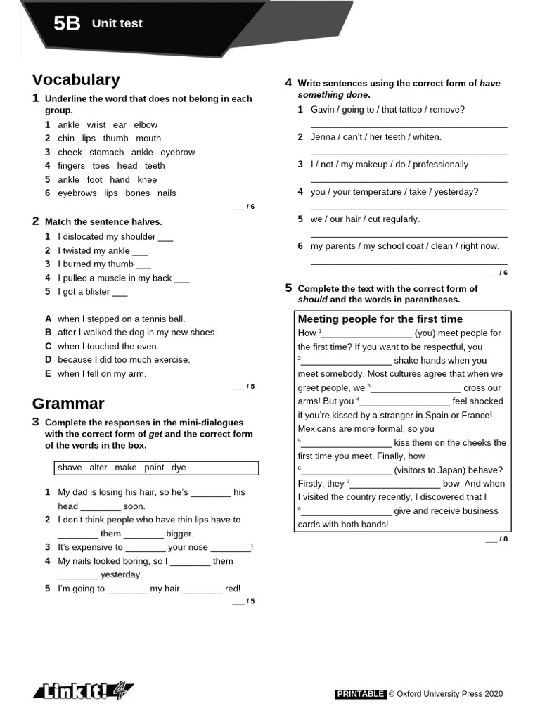 LI L4 Unit Test 5B | PDF | Limbs (Anatomy)