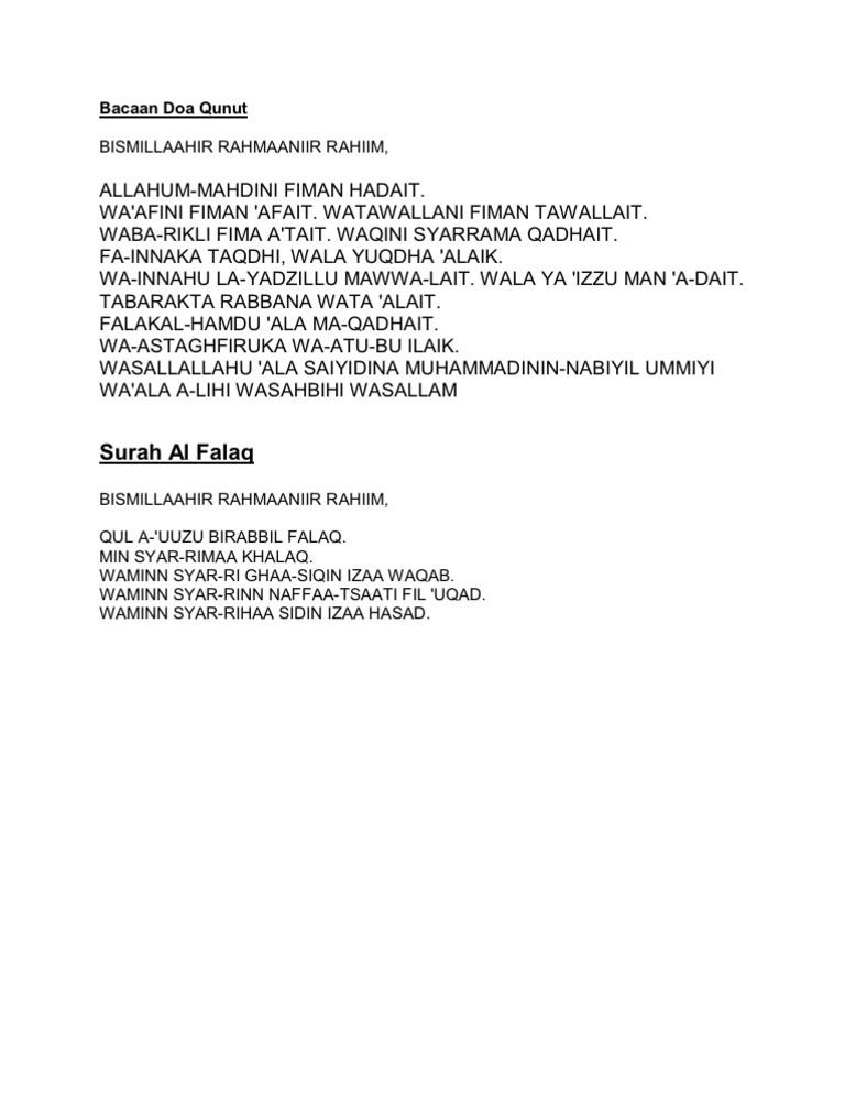 Bacaan Doa Qunut