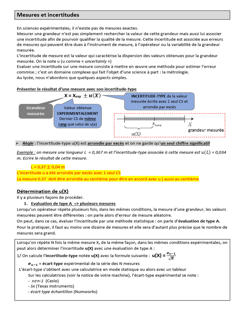 Mesures et incertitudes en métrologie | PDF | Erreur de mesure | Écart type