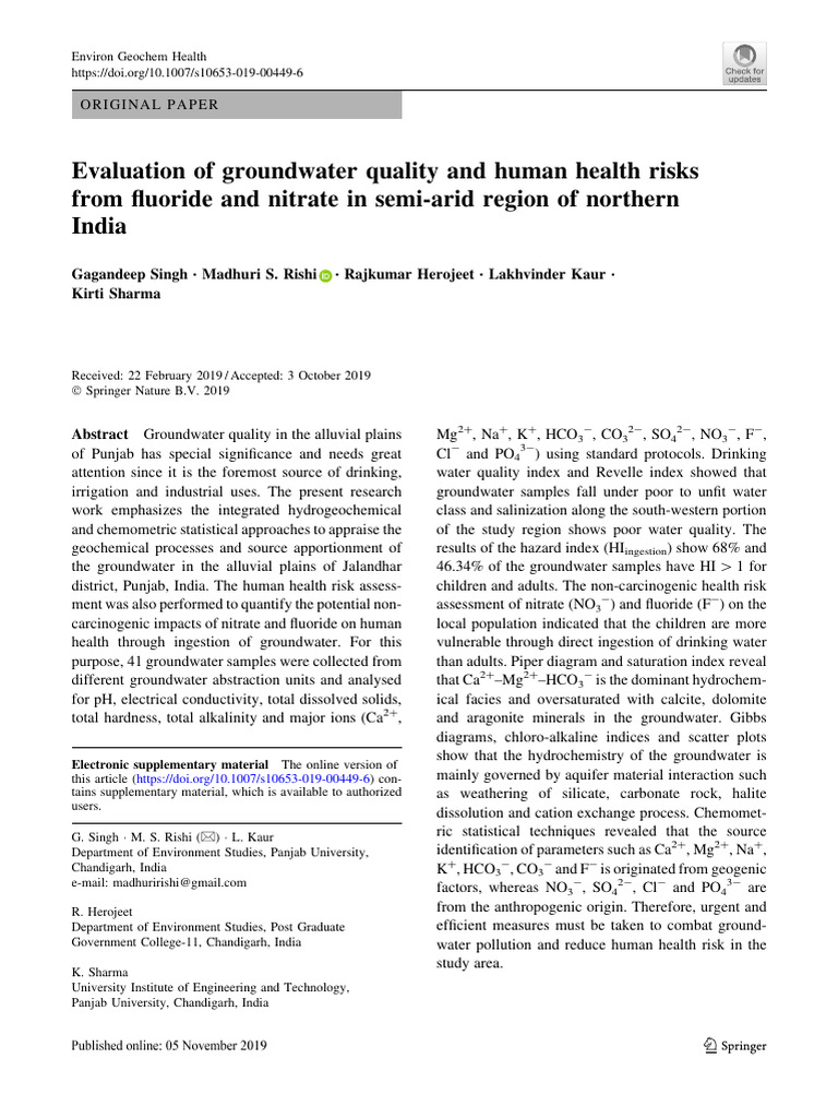 Evaluation of Groundwater Quality and Human Health Risks | PDF ...