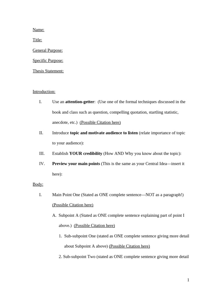 Basic Informative Speech Outline Template 2 Pdf Citation Human