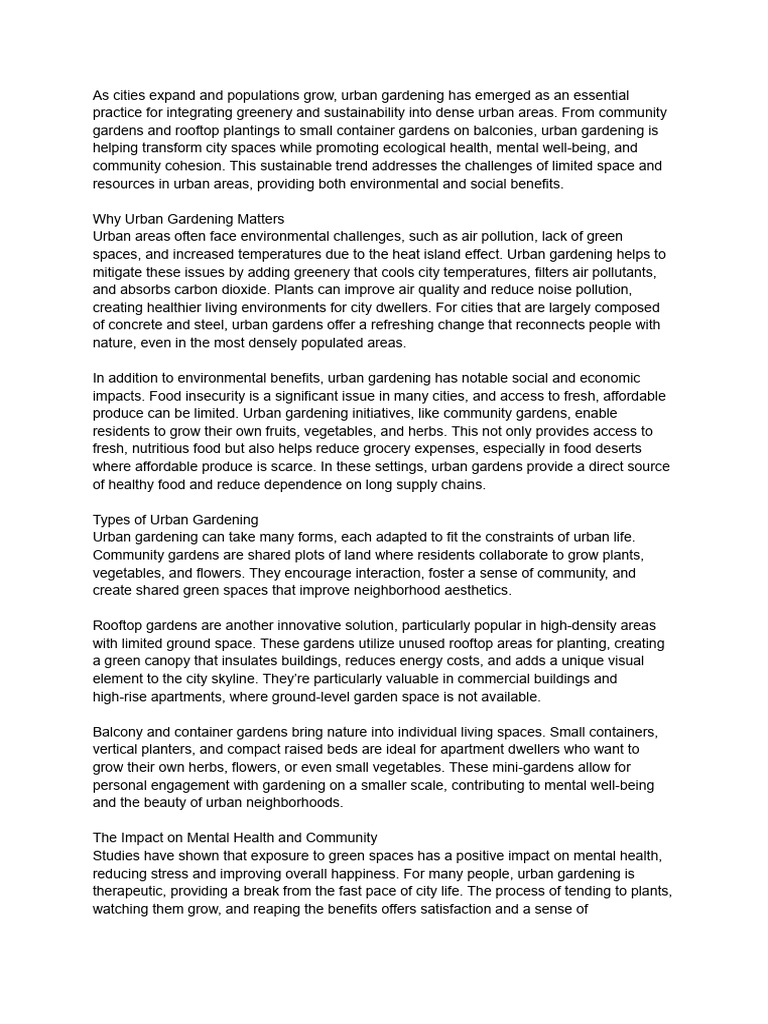 Research of Urban Gardening - Cultivating Green Spaces in Cities | PDF ...