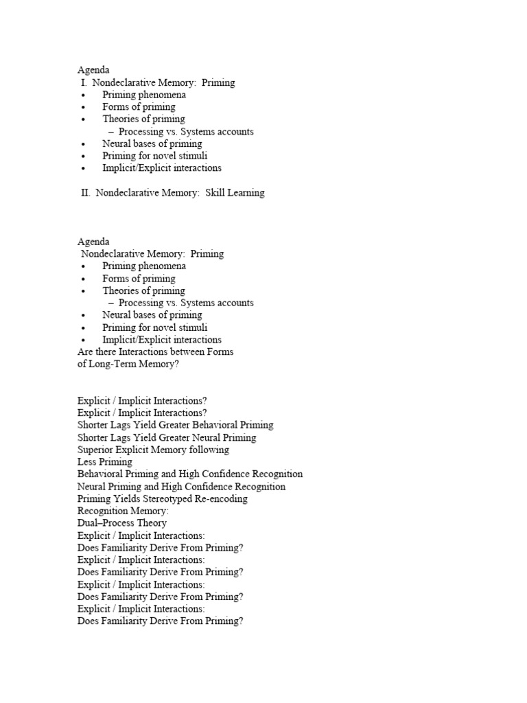 Nondeclarative Memory: Priming & Skills | PDF | Priming (Psychology ...