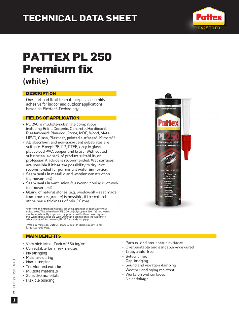 Pattex PL250 - TDS | PDF | Adhesive | Paint