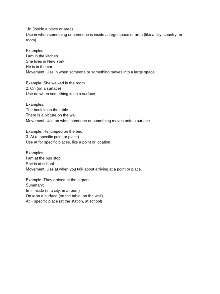 Prepositions: In, On, At Explained | PDF | Philosophy | Foreign ...