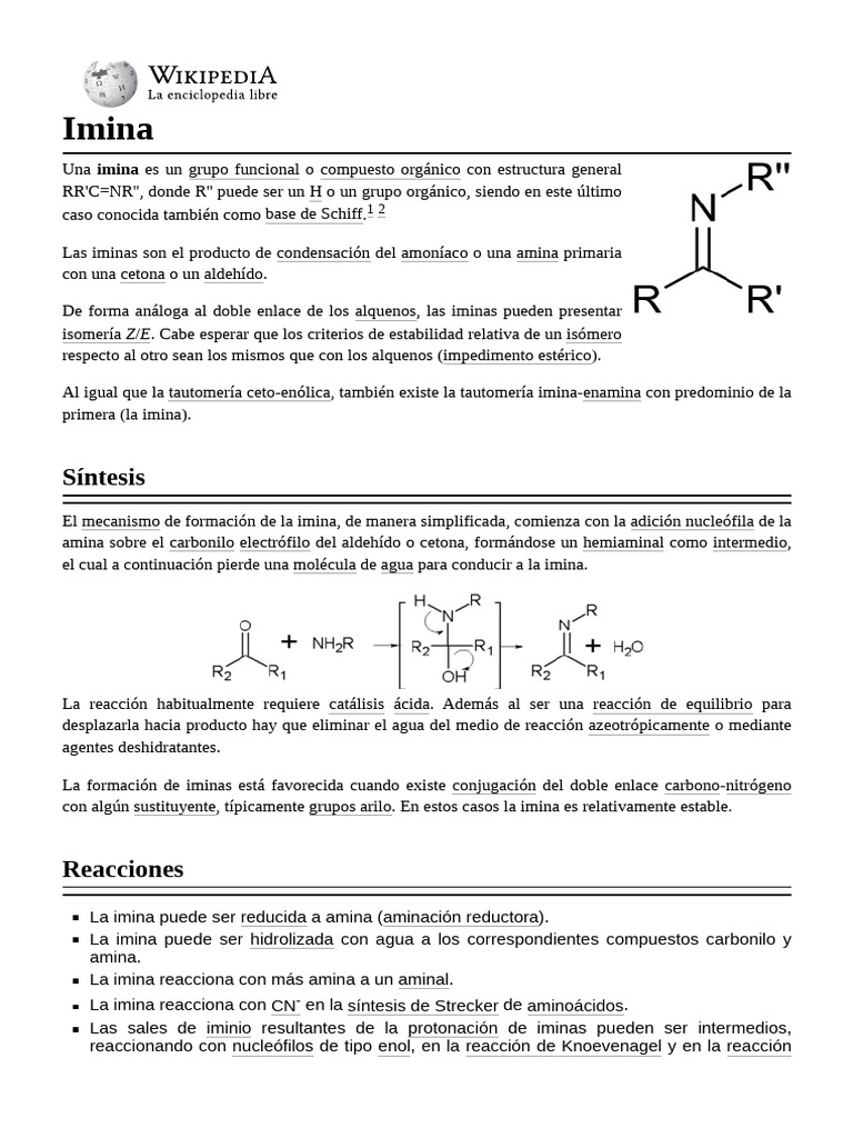 Formación y Reacciones de Iminas | PDF | Compuestos químicos | Química ...