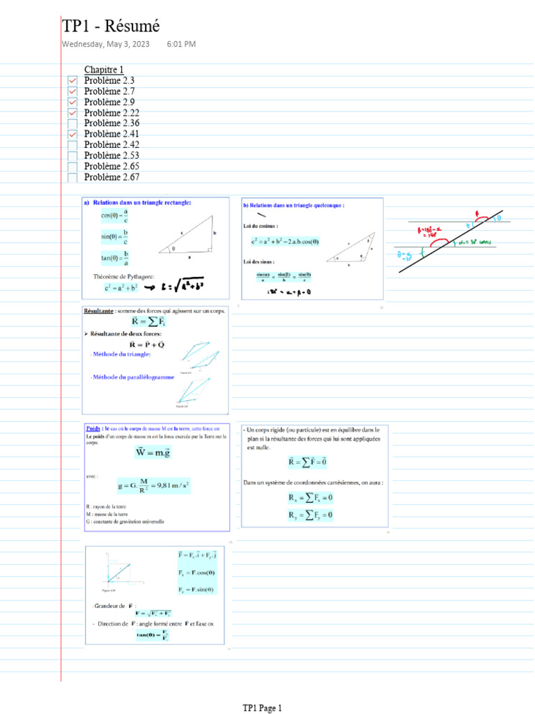 Problèmes et Résumés de TP1 | PDF | Sciences et mathématiques