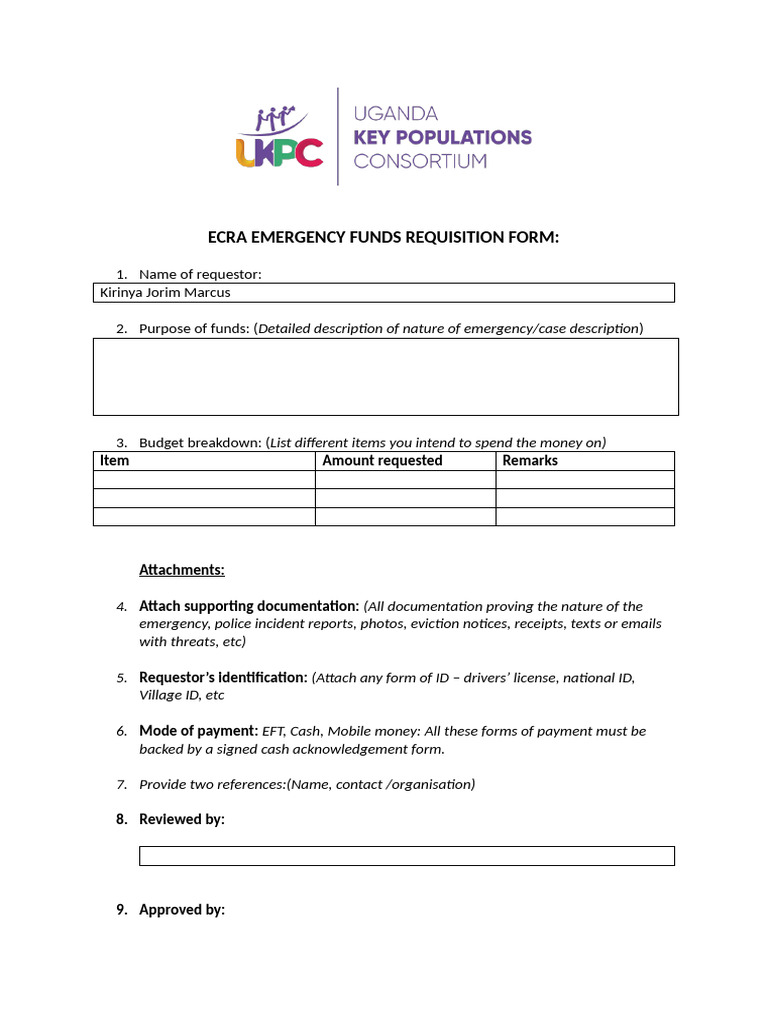 FUNDS REQUISITION FORM-ECRA-FINAL.j | PDF | Politics | Social Science
