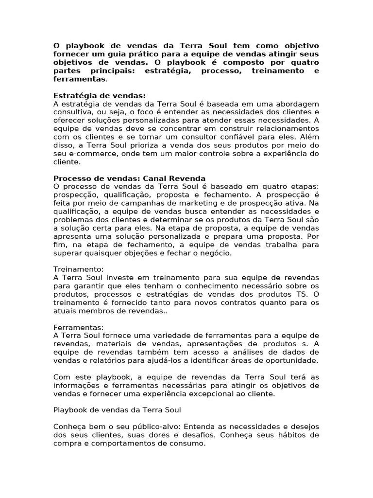 O Playbook de Vendas Da Terra Soul Tem Como Objetivo Fornecer Um Guia ...