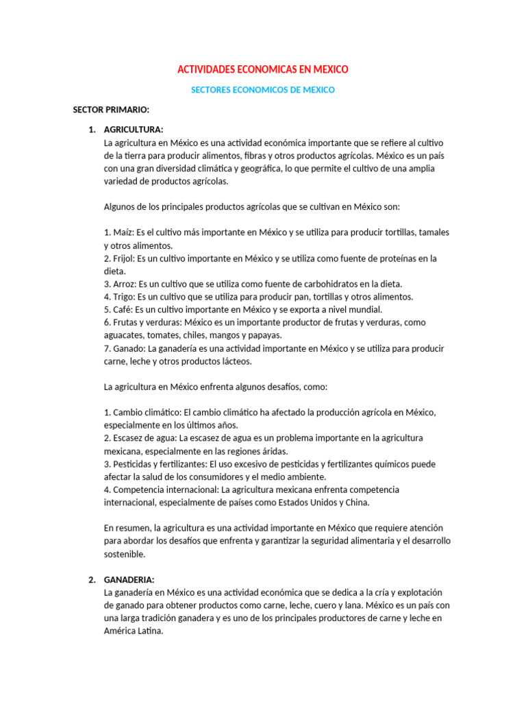 Actividades Económicas en México | PDF | Agricultura | Bancos