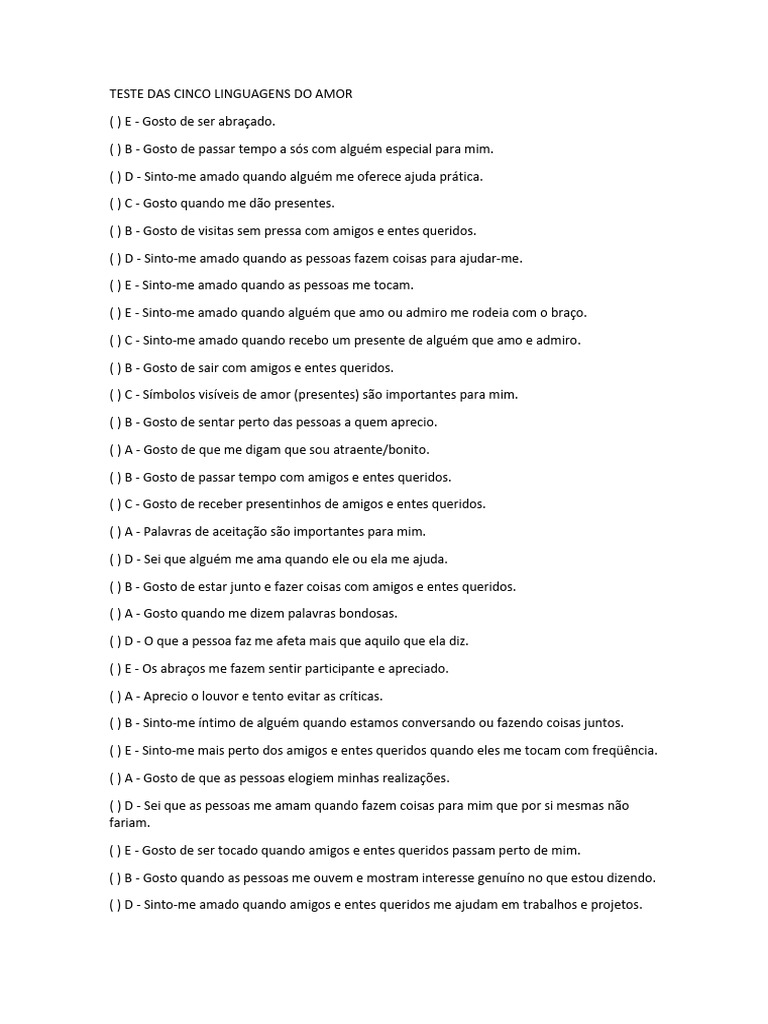 Teste das 5 Linguagens do Amor | PDF | Amor
