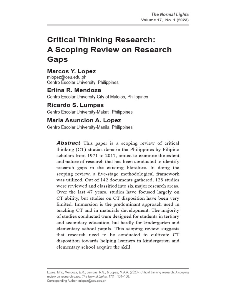 Critical Thinking Research A Scoping Review On Research Gaps | PDF ...
