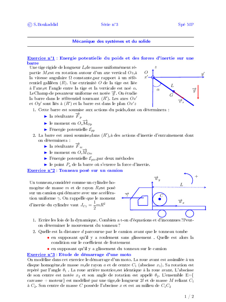 Exercices sur l'énergie potentielle | PDF | Poids | Rotation