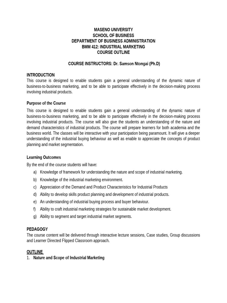 Bmm 412 course outlines pdf marketing market segmentation