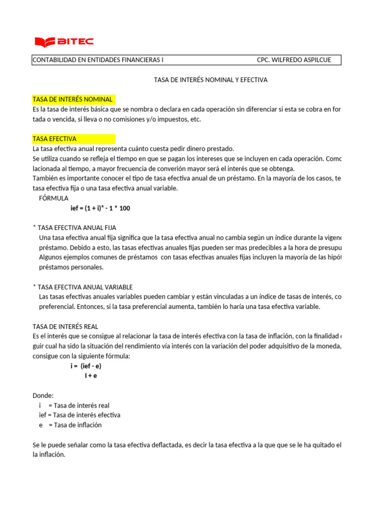Tasa de Interés Nominal y Efectiva | PDF | Interés | Finanzas y dinero