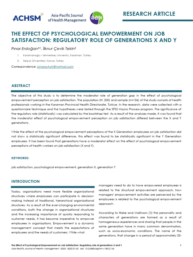 The Effect of Psychological Empowerment On Job Satisfaction | PDF ...