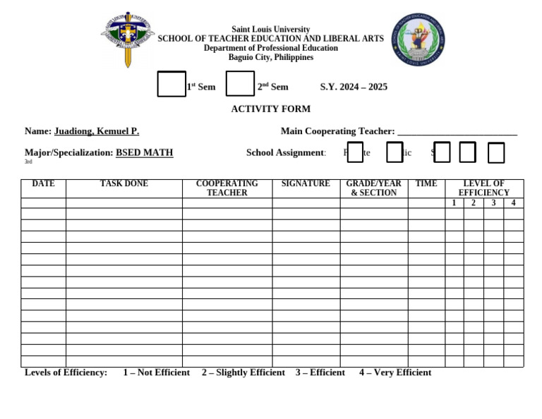 Activity Form - CT Evaluation | PDF