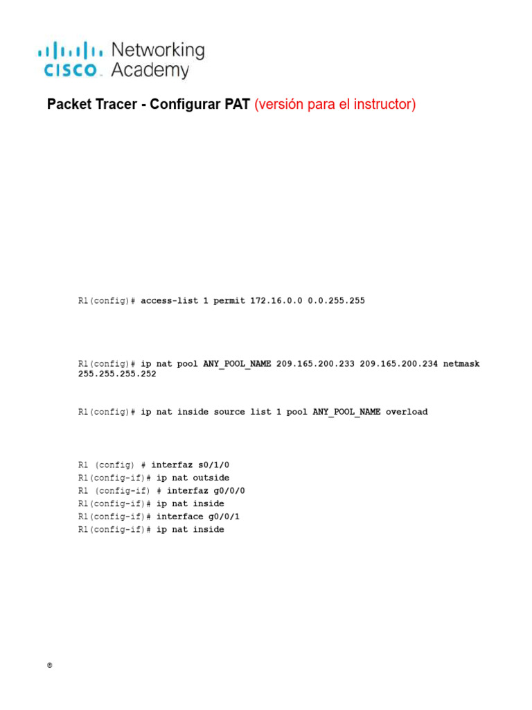 6.6.7 Packet Tracer - Configure PAT - ILM | PDF | Red de área amplia ...