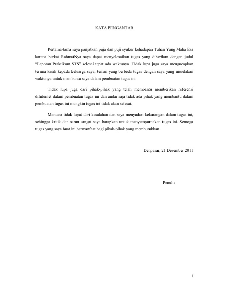 Kata Pengantar Laporan Praktikum Sts