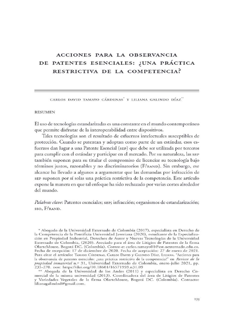 Vista de Acciones para La Observancia de Patentes Esenciales - ¿Una ...
