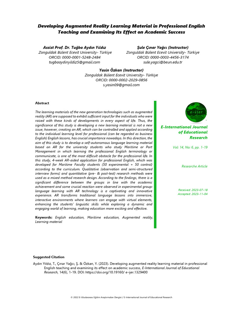 10.19160 e Ijer.1329400 3272754 | PDF | Qualitative Research | Learning