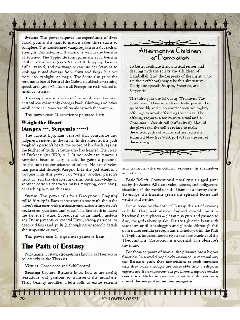 Setite Powers: Path of Ecstasy Overview | PDF | Guilt (Emotion ...