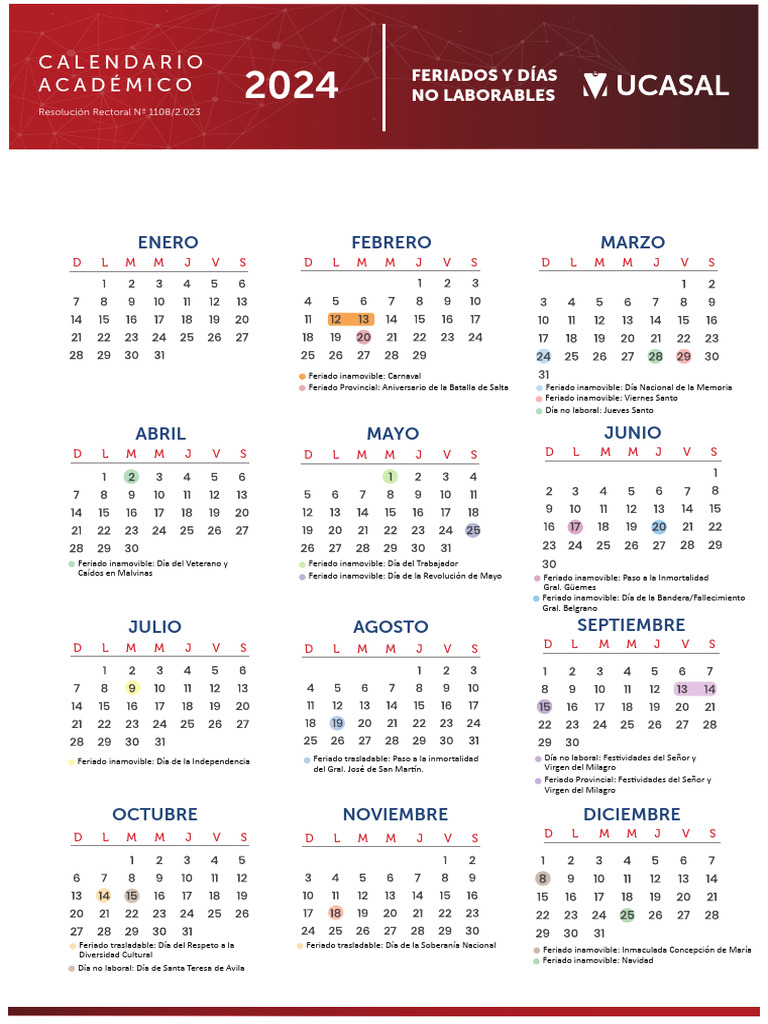 Calendario Académico 2024: Feriados | PDF | Fiestas cristianas y días ...