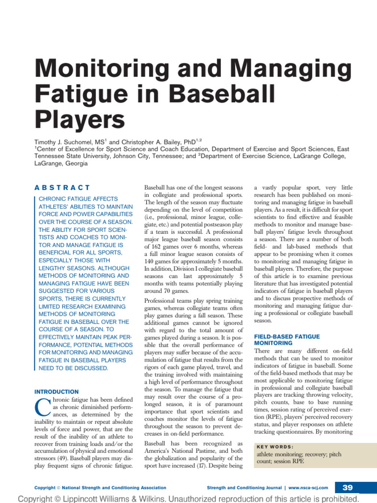 Managing Fatigue in Baseball Players | PDF | Pitcher | Strength Training