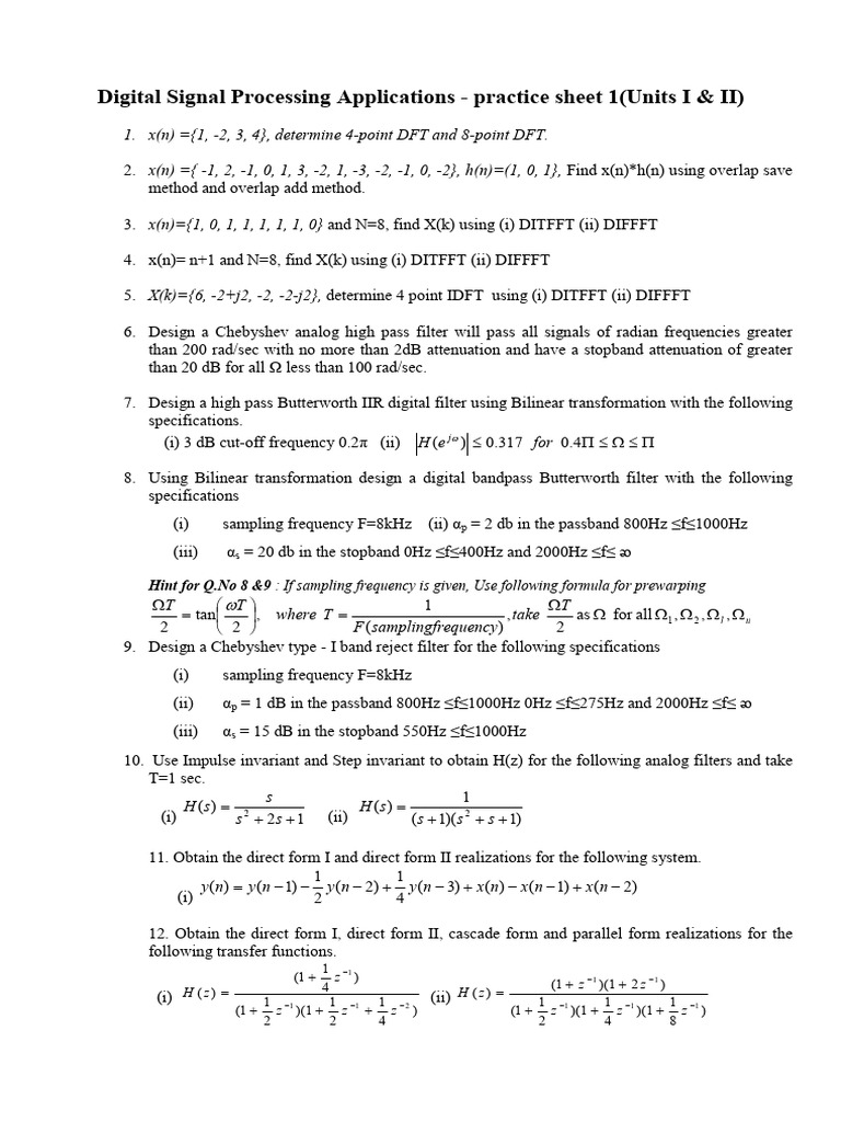 Digital Signal Processing Practice Sheet | PDF | Electrical Engineering ...