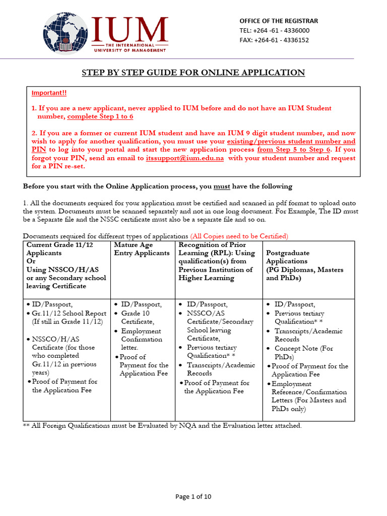 IUM Online Application Process Guide | PDF | Academic Degree | Master's ...