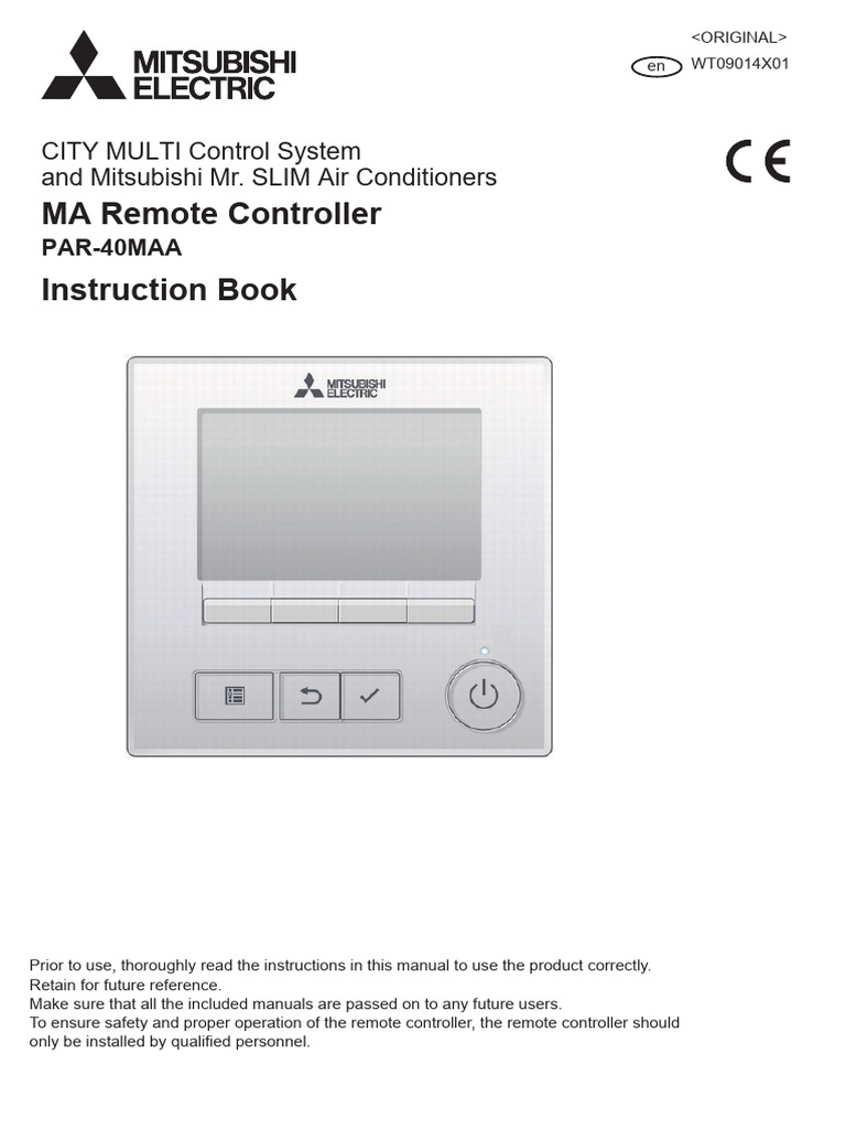 Mitsubishi MA Remote Controller - PAR-40MAA - GB | PDF