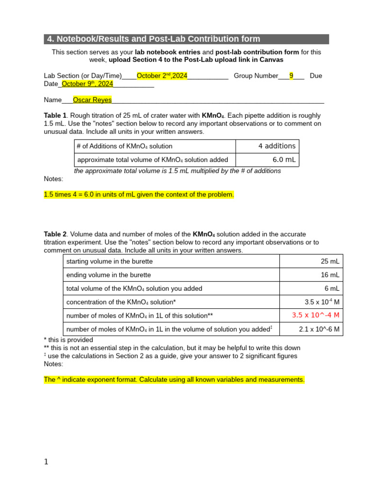 DSL Lab 2 Post-Lab (1) DONE | PDF | Titration | Chemistry
