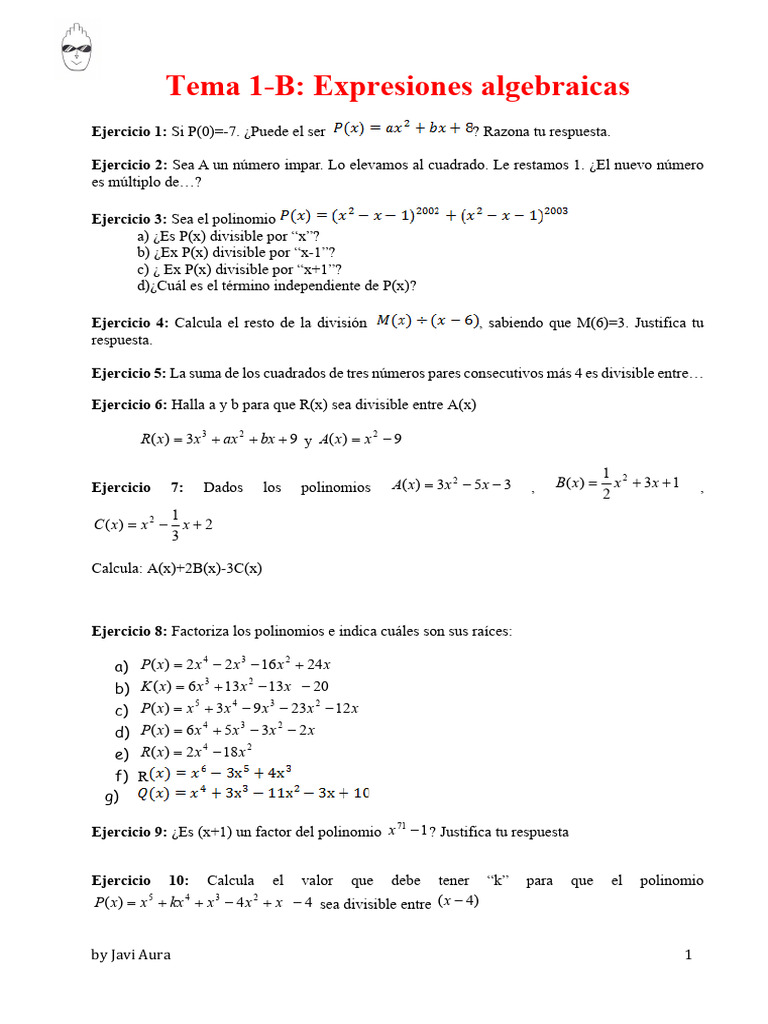 Ejercicios de Polinomios y Algebra | PDF | Objetos matemáticos | Aritmética