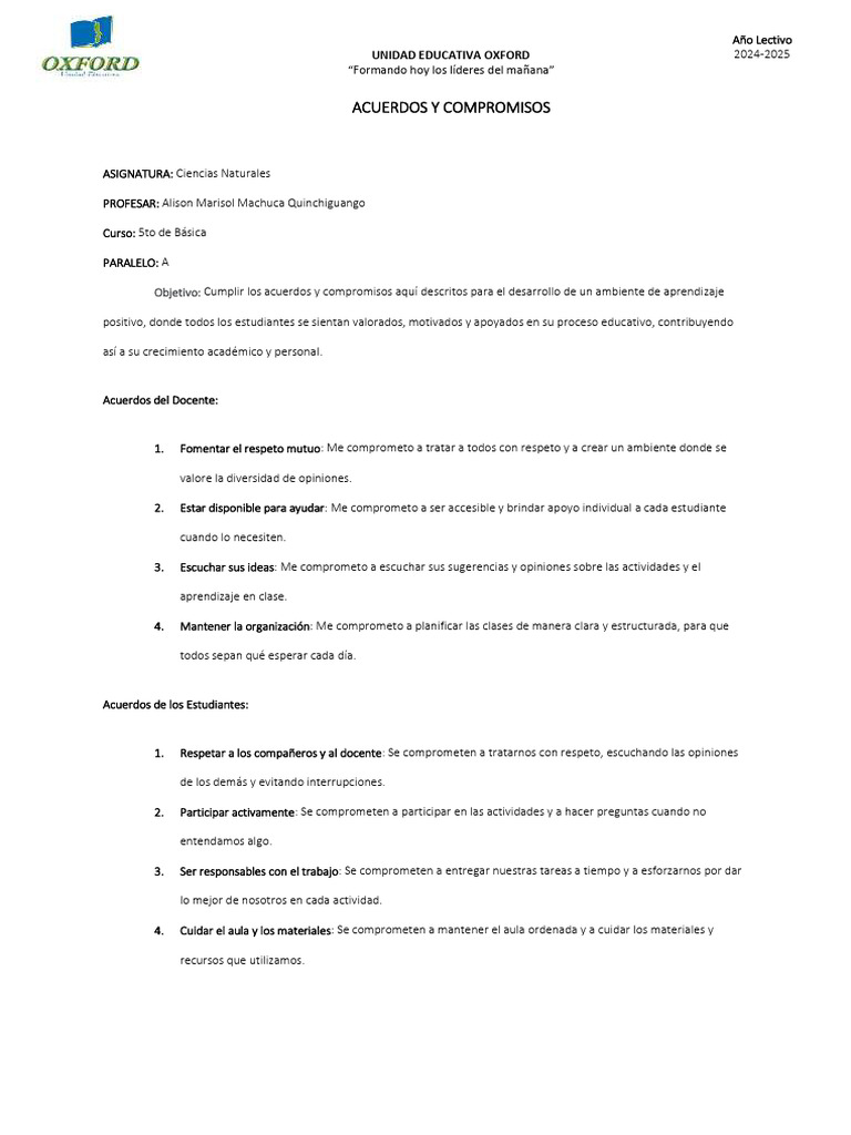 Acuerdos y Compromisos Educativos | PDF