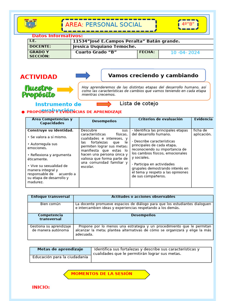 PS Vamos Creciendo y Cambiando | PDF | Evaluación | Las emociones