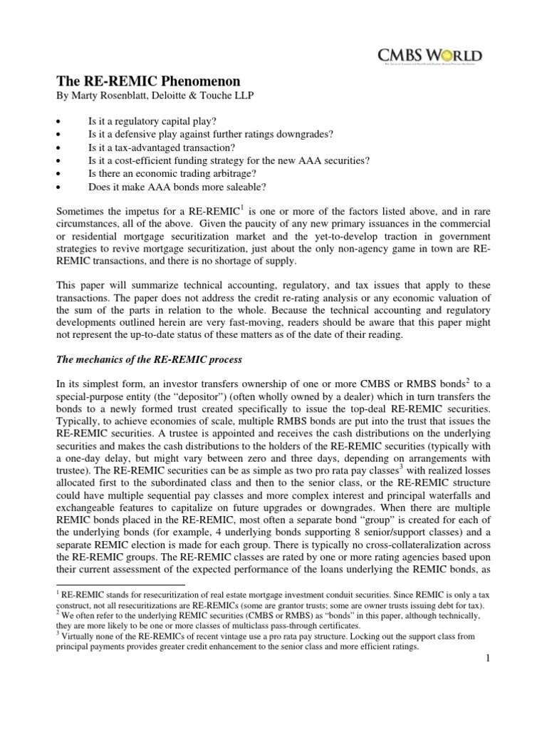 CMBS World - Reremic Phenomenon | PDF | Securitization | Securities ...