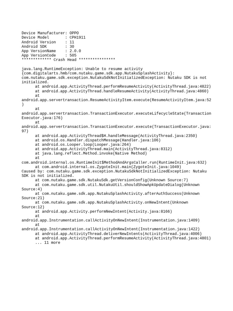 OPPO Crash Report: Nutaku SDK Error | PDF | Games & Activities ...