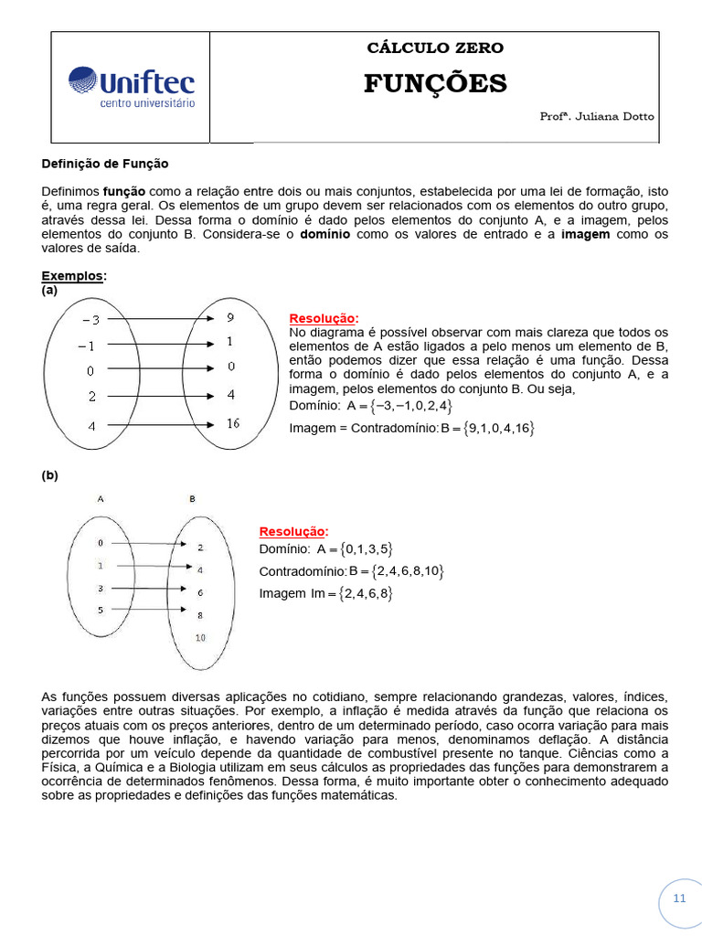 Aula 1 - Funções | PDF | Função (Matemática) | Domínio de denominação ...