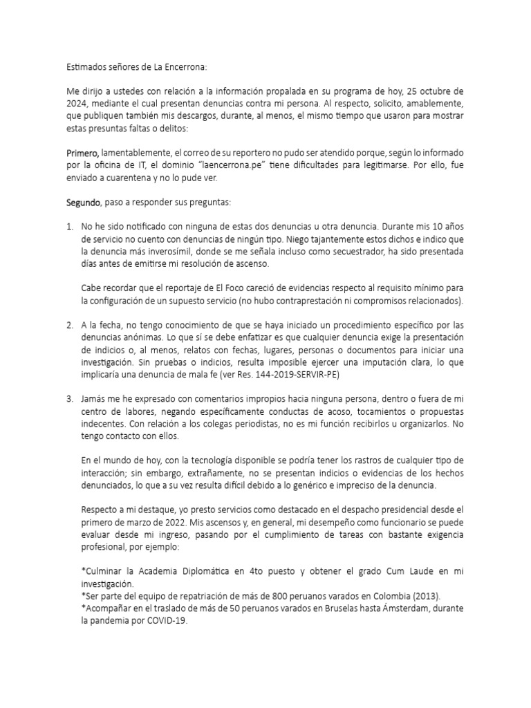 Descargos de Joshua Curay Ferrer | PDF | Política | Ciencias sociales