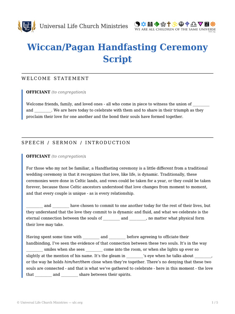 Wiccan Pagan Handfasting Ceremony Script | PDF