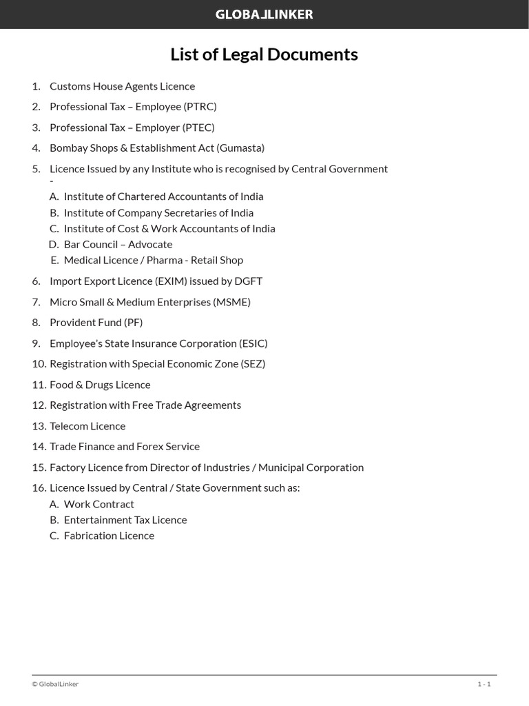 Global Linker - List of Documents For Verification | PDF