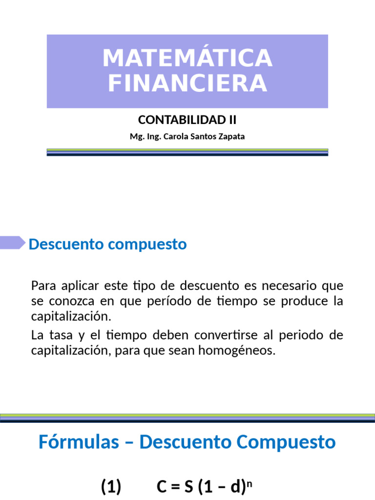 Descuento Compuesto en Matemática Financiera | PDF | Finanzas y dinero