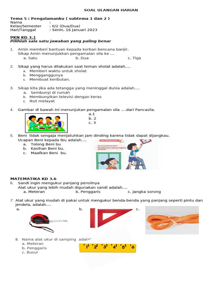Soal Ulangan Harian Tema 7 | PDF