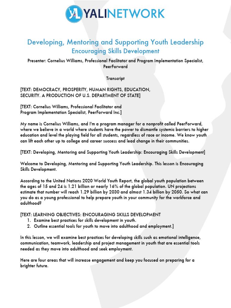 YALI Encouraging Skills Development Transcript | PDF | Skill ...