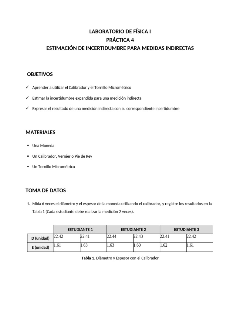 Estimación de Incertidumbre en Medidas Indirectas | PDF | Metrología ...