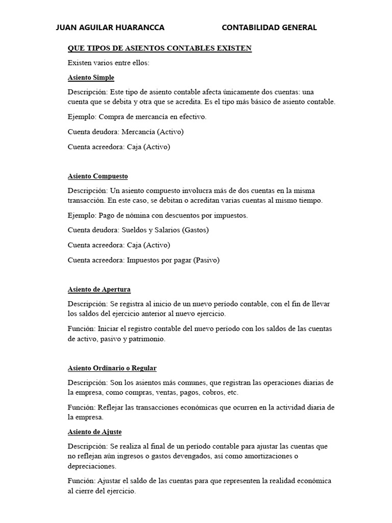 Tipos de Asientos Contables Explicados | PDF | Contabilidad | Economias